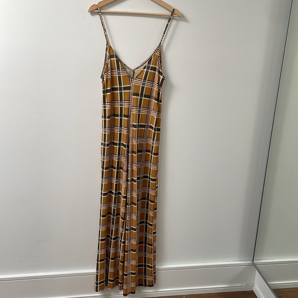 Zara Trafaluc Mustard Yellow green Plaid tartan Jumpsuit S Wide Leg cami strap - Picture 5 of 14